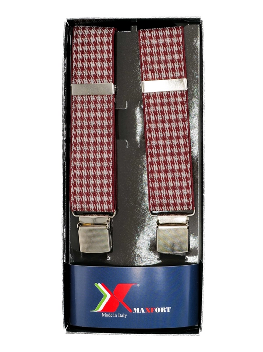 BRACES - SUSPENDERS Maxfort oversize Fede type X 130 cm width 3.5 cm Fantasia Bordeaux