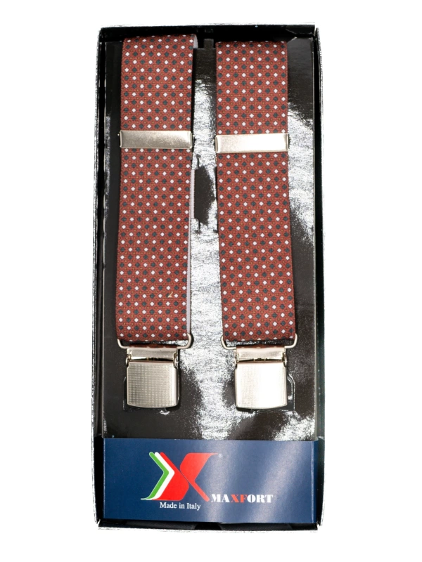 BRACES - SUSPENDERS Maxfort oversize Fede type X 130 cm width 3.5 cm Quadro bordeaux