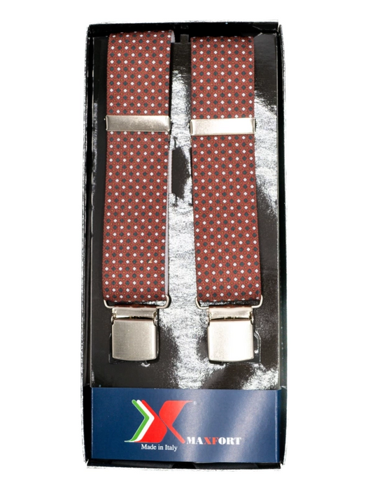 BRACES - SUSPENDERS Maxfort oversize Fede type X 130 cm width 3.5 cm Quadro bordeaux