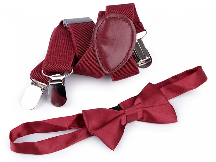 SET OF BRACES FOR PANTS AND BOW TIE red type Y length 100 cm width 2.5 cm