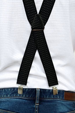 BRACES FOR TROUSERS - black with dots type X 125 cm width 3.5 cm